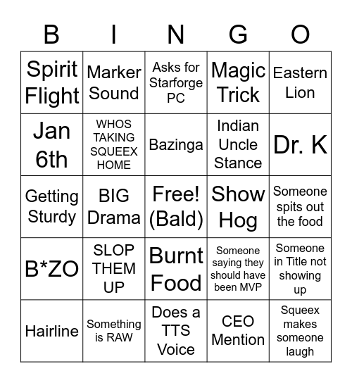 Squeex BBQ Bingo Card