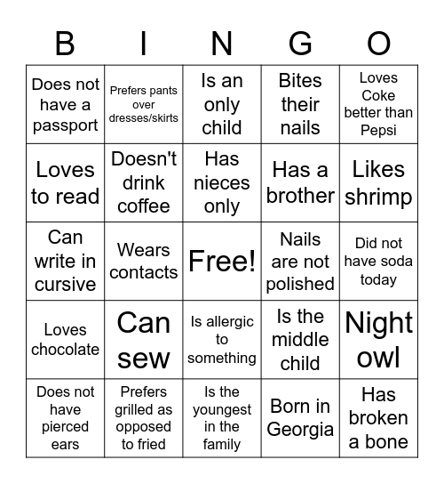 People Bingo Card