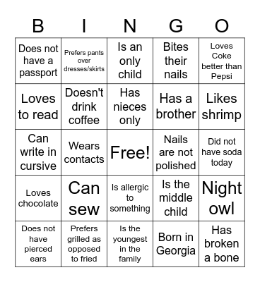 People Bingo Card