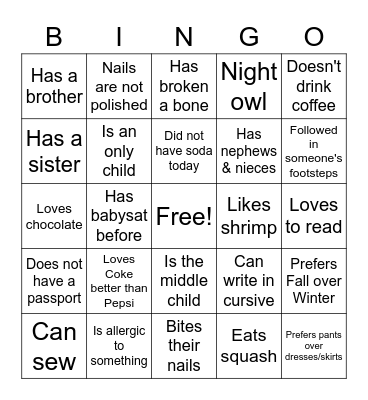 People Bingo Card