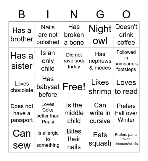 People Bingo Card