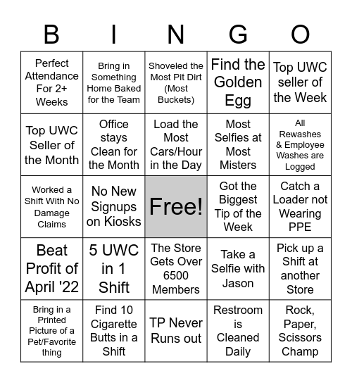 Cascade Bingo Card