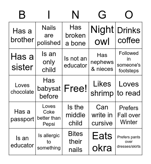 People Bingo Card