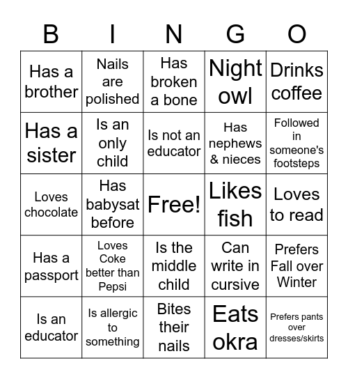 People Bingo Card