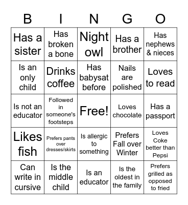 People Bingo Card