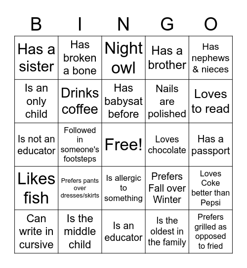 People Bingo Card