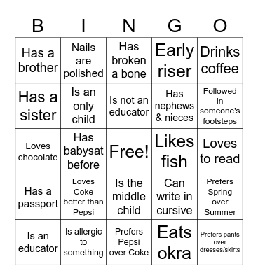 People Bingo Card