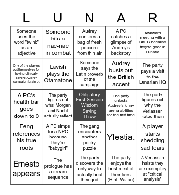 Lunaria Bingo Card Bingo Card