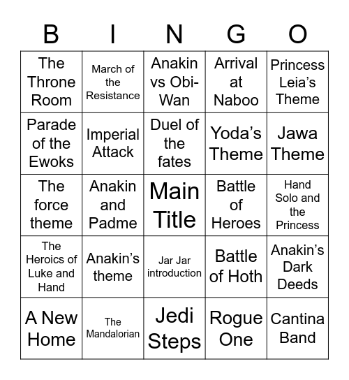 Star Wars Symphony Bingo Card