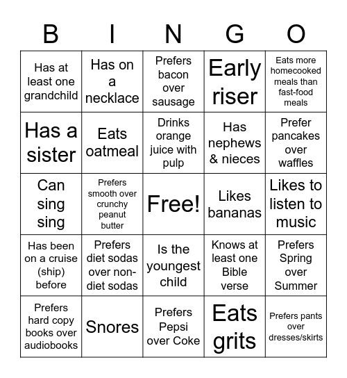 People Bingo Card