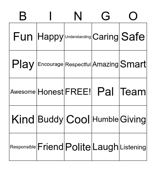 Friendship Bingo Card