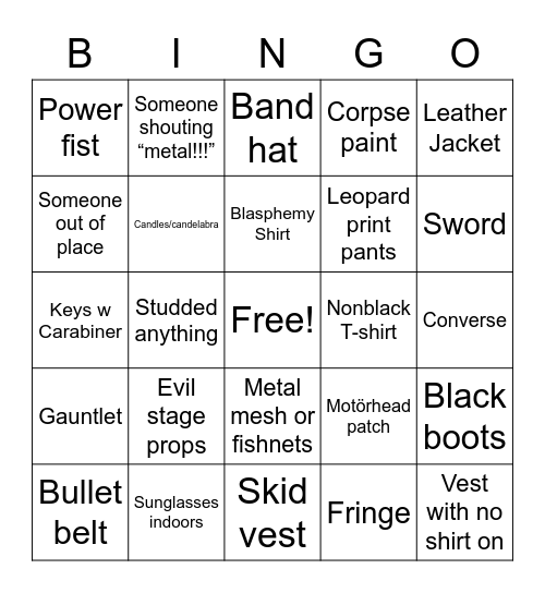 Black Metal Bingo Card