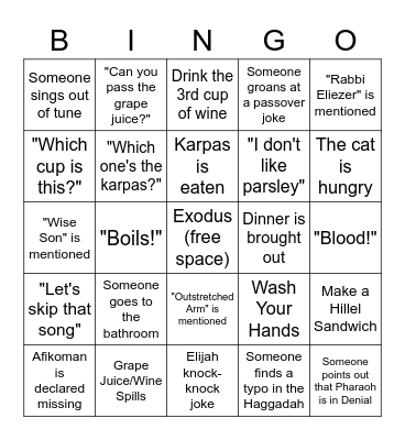 Seder Bingo Card