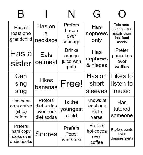 People Bingo Card