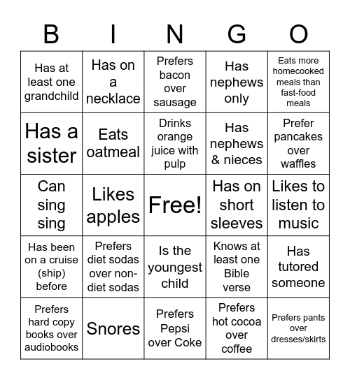 People Bingo Card