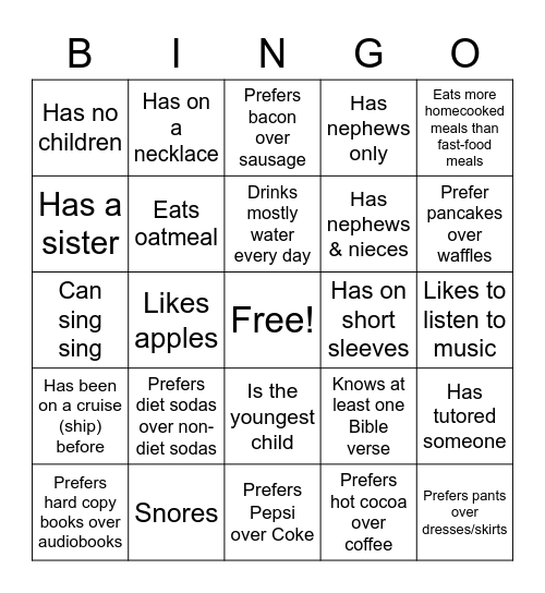 People Bingo Card