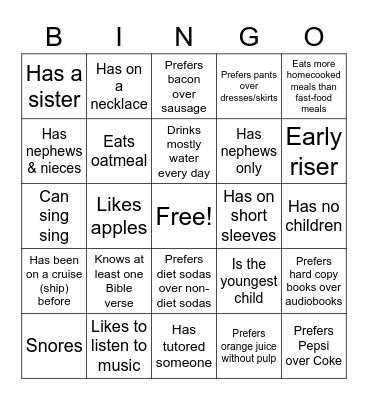 People Bingo Card