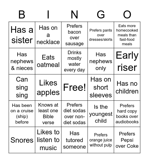 People Bingo Card