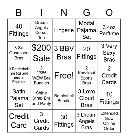 Bra Bingo Card