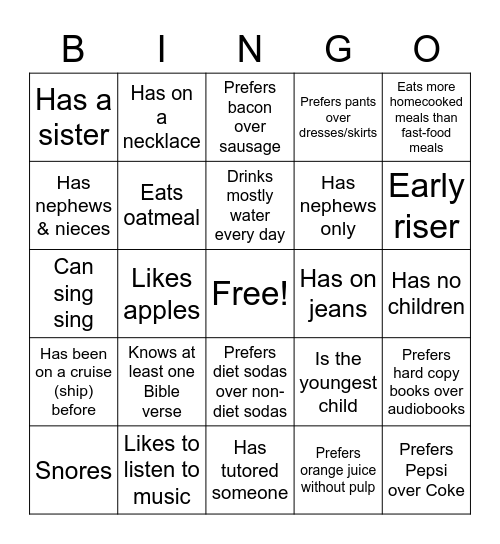 People Bingo Card