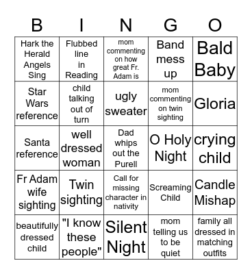 Christmas Eve Church Bingo! Bingo Card