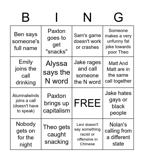 Untitled Bingo Card