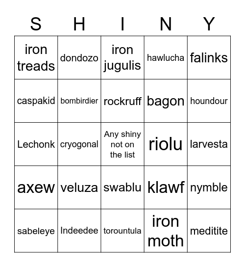 Shiny hunt Bingo Card