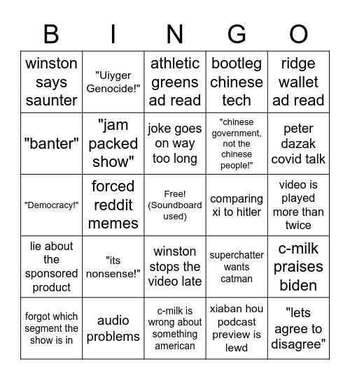 China show podcast bingo Card