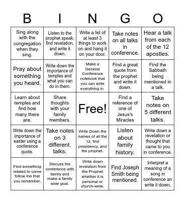 General Conference Bingo Card