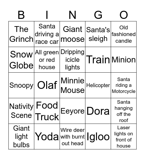 Christmas Eve Bingo Card