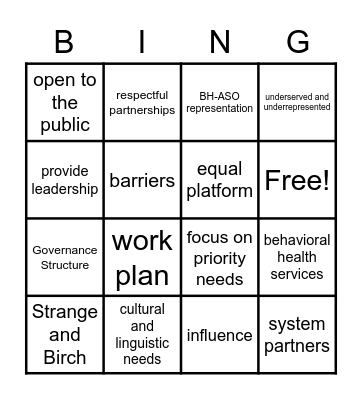 FYSPRT Bingo Card