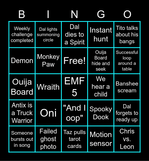 Spooky Shits Bingo Card
