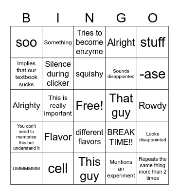 BIOC 432 Bingo Card