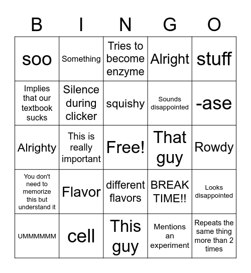 BIOC 432 Bingo Card