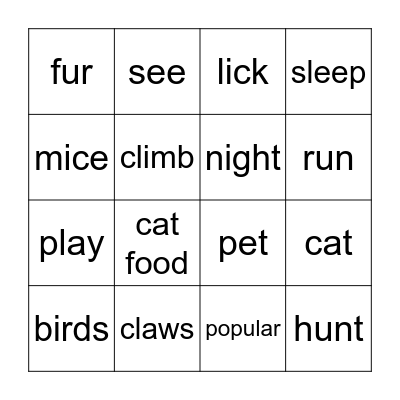 CAT READING Bingo Card