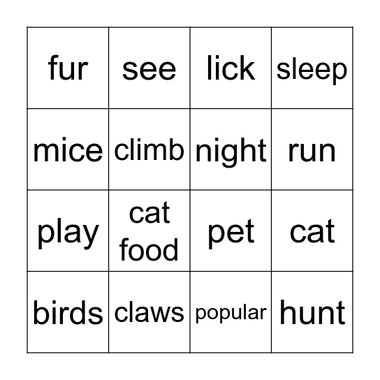 CAT READING Bingo Card