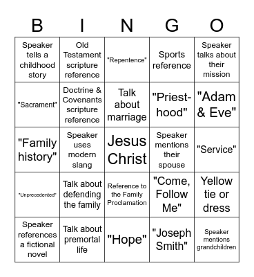 General Conference Bingo Card