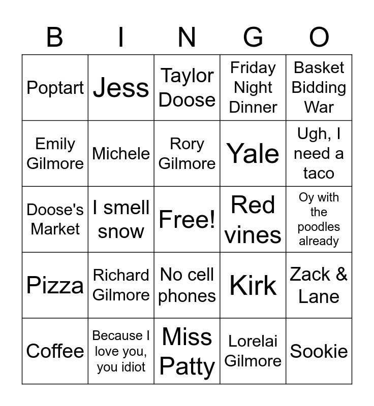 Gilmore Girls Bingo Card