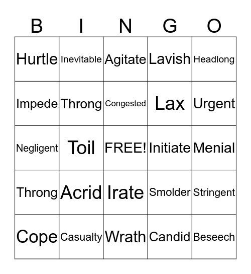 7th Grade Wordly Wise  Bingo Card