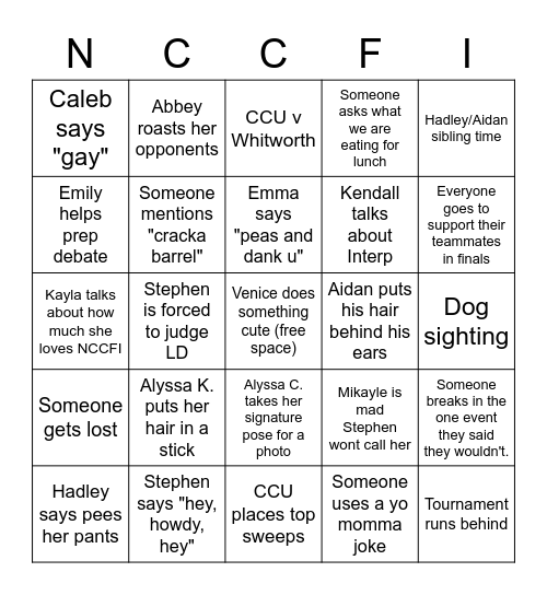NCCFI (2023) Bingo Card