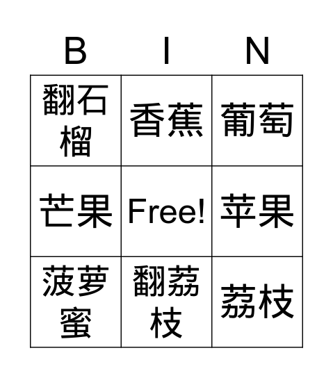 Untitled Bingshuig水果🍎o Bingo Card