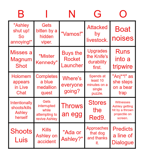 Reine's Resident Evil 4 Bingo Bonanza! Bingo Card