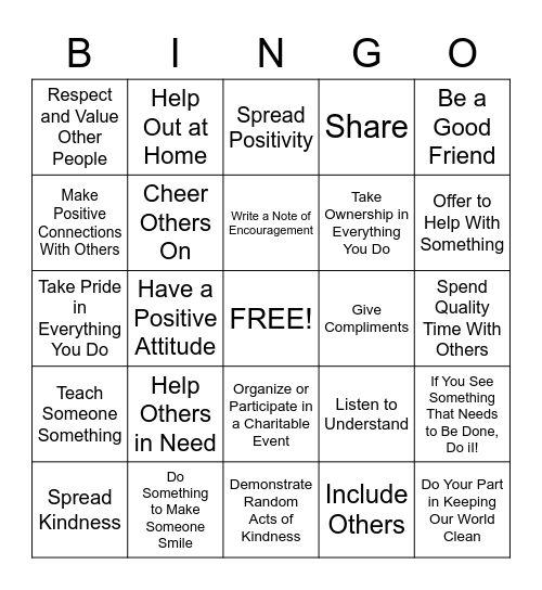 You Can Make a Difference! Bingo Card