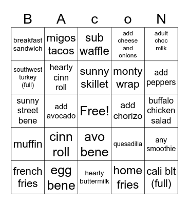 SUNNY STREET BACON Bingo Card