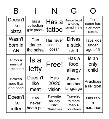 Ice Breaker BINGO Card