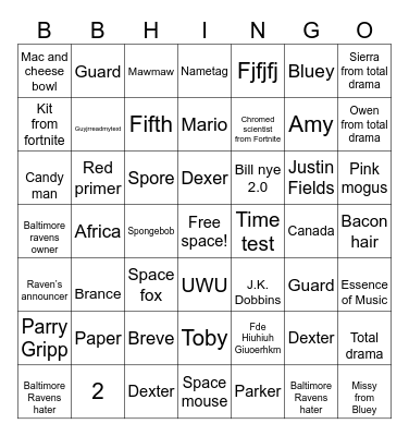 The bingo i guess Bingo Card