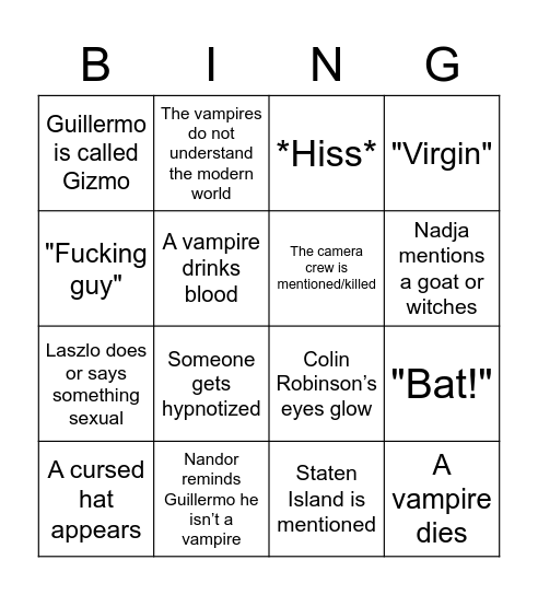 Vampires Bingo Card