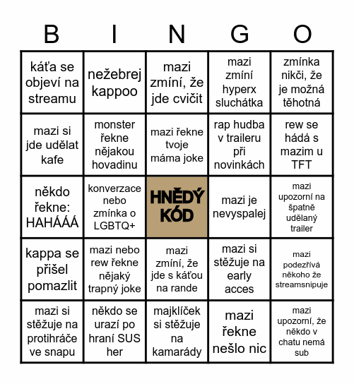 A-MAZINGO Bingo Card