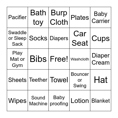 Baby Shower Gifts Bingo Card