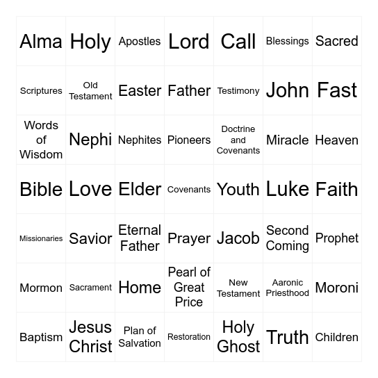 LDS Bingo Card